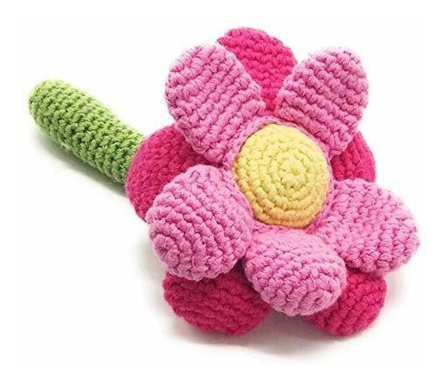 Pebble | Flor Hecha A Mano Rattle - Rosa | Ganchillo | Comer