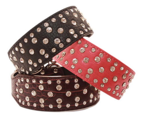 Collar Perro Con Diamantes Eco Cuero 2xl Negro Mascan Negro