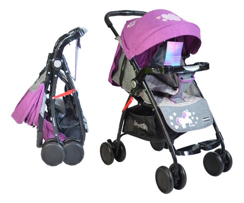 Cochecito de paseo Bipokids BBS 15 Coche Cuna rosa con chasis color negro