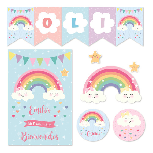 Kit Imprimible Lluvia De Amor Arcoiris Y Corazones Candy 