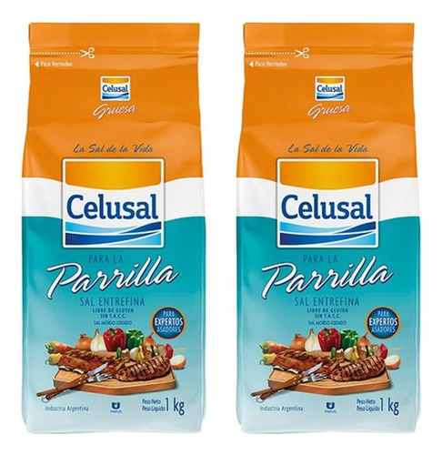 Sal Entrefina Celusal Para Parrilla 1 Kg Pack X2u