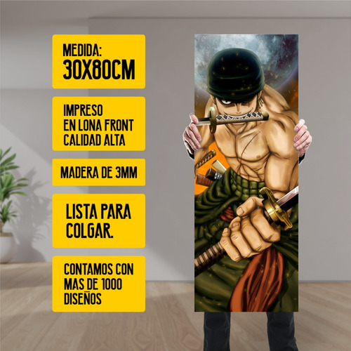 Imagen 2 de 8 de Cuadro Grande De Anime One Piece Zoro Katanas - Animeras