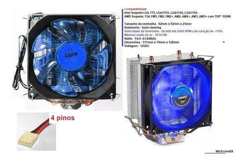 Air Coole Cpu Fan Azul P/1150/1151/1155/775 Amd Fm2/am3/am2