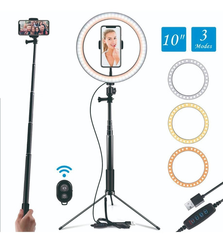 Aro Luz Led 26cm 5 En 1 Trípode Mesa Piso Selfie Control Bt 