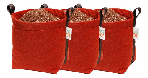 Kit 3 Vasos De Plantas Feltro Com Alças 4 Litros Cor Vermelho