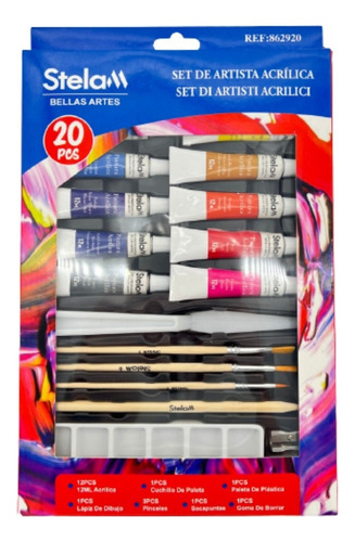 Set Artístico Para Pintar Acrílico 20 Pcs