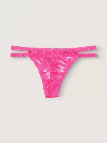 Calcinha Victorias Secret Lace Strappy Thong Capri Pink