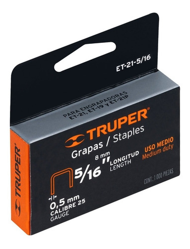 Imagen 2 de 4 de Grapa Pistola Et-21 5/16' 1000 Pz Truper 17971