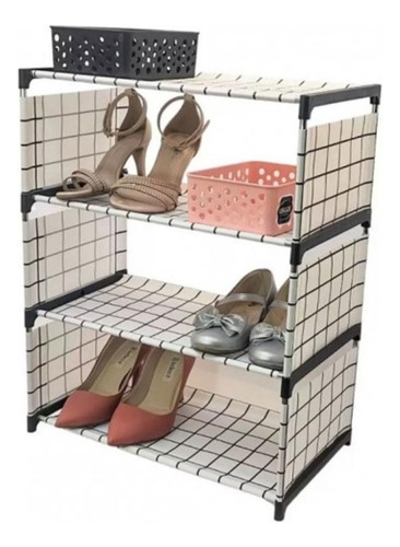 Sapateira Desmontavel 4 Andares Tenis 8 Pares Calçado Cor Branco Com Detalhe Preto