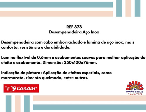 Desempenadeira Inox Para Aplicação Cimento Queimado - Condor