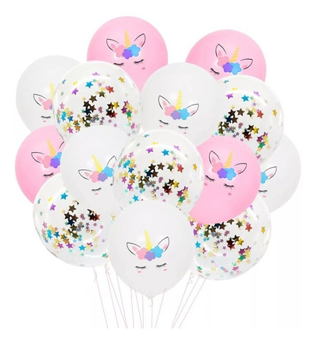 5 Globos Unicornio 5 Confeti Estrellas Multicolor 5 Latex