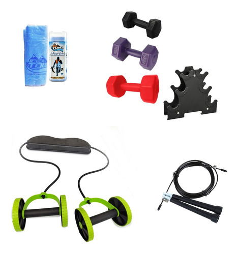 Kit Musculação 3 Halteres, Roda Dupla, Alicate Corda Bonafit