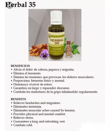 L'eudine Aceite esencial Herbal 35, aceite esencial de eucalipto calmante y  relajante, potente mezcla de hasta 35 aceites esenciales para aromaterapia