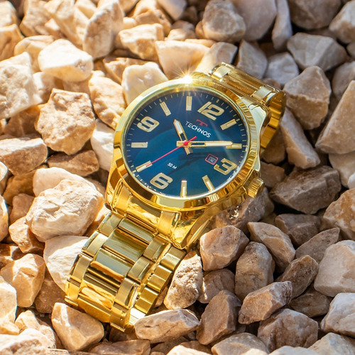 Imagem 8 de 9 de Relógio Technos Masculino Aço Dourado Preto Original