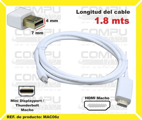 Cable Mini-display Port A Hd M- M Ref: Mac06z Computoys Sas