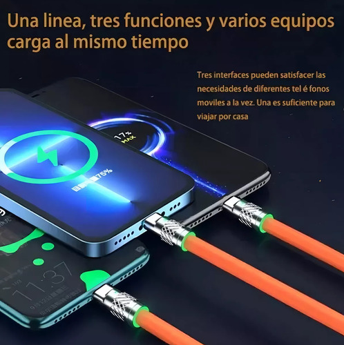 Cable De Carga Rapida Usb 3en1 Silicona Para Android,iPhone