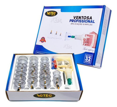 Kit Ventosaterapia 32 Copos C/ Vídeo Aula - Aprovado Anvisa