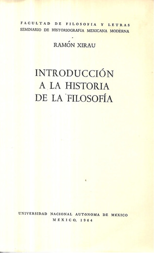 Introducción A Historia De La Filosofía / Xirau / Sin Tapas