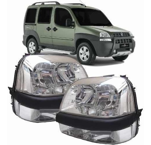 Farol Doblo Elx Adventure 2007 2008 2009  Cromado Com Milha