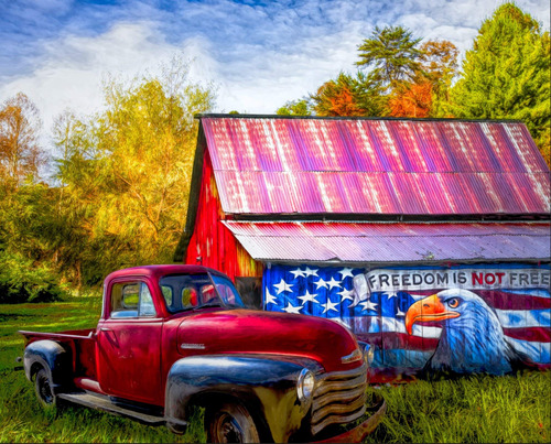 Freedom Is Not Free On Barn Panel Camion Rojo David Textil