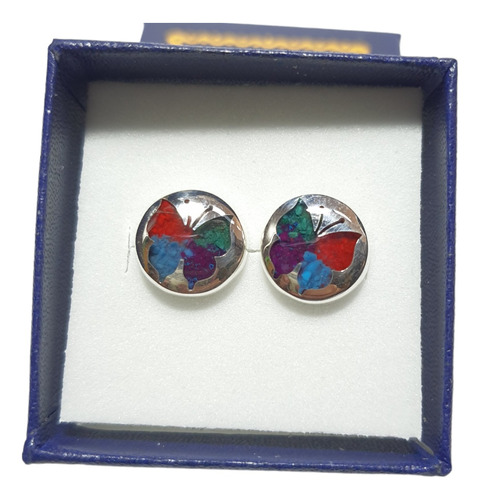 Aros Mariposa Multicolor Plata 950 Piedra Molida 