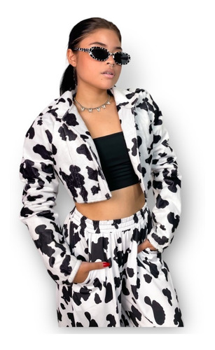 Jaqueta Vaca Cropped By Lovu Animal Cow Print Plus Size 