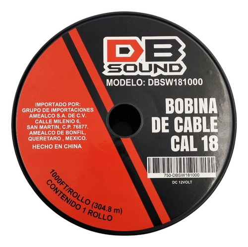 Bobina Cable De Bocina Db Sound Calibre 18. 304.8 Metros