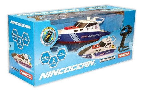 Yate A Control Remoto Police 34x10x12cm 1 Unidad Ninco Color Blanco/azul