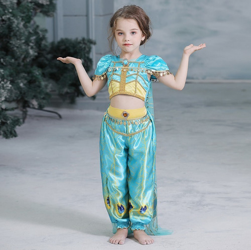 Imagem 6 de 7 de Fantasia Infantil Princesa Jasmine Aladdin Disney Voal Pavão