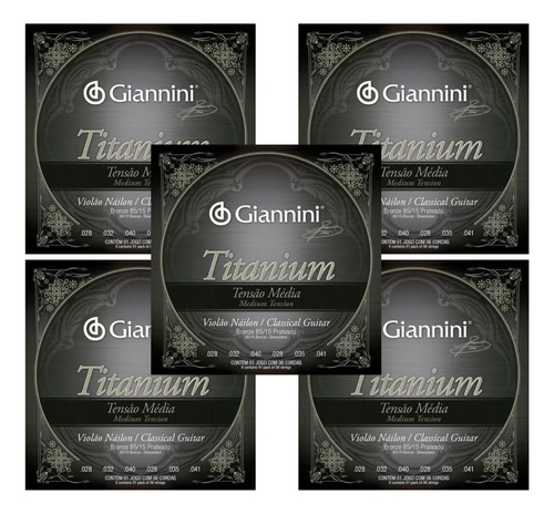 5 Encordoamentos Violão Nylon Giannini Média Titanium Genwtm