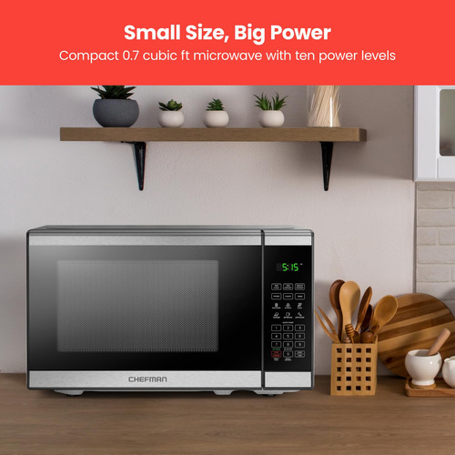 Horno Microondas Chefman De Acero Inoxidable, 0.7 Pies Cúbic