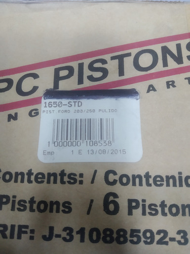 Juego Pistones Ford 200/250 Pulido Std Mavericky Zephyr