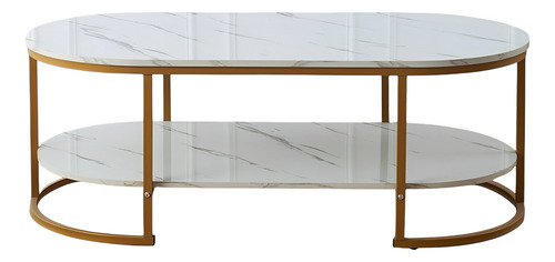 Mesa De Centro De Lujo 2 Niveles Estilo Mármol Brillante