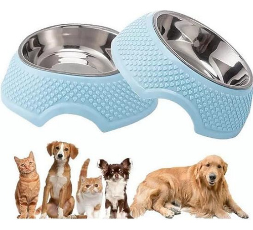 Plato Tazon Comedero Perros Y Mascotas Antiderrapante 2 Pzs