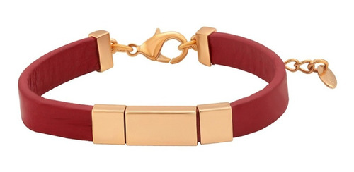 Brazalete Oro 18k Lam Roja Piel Premium 17 A 22cm Ajustable