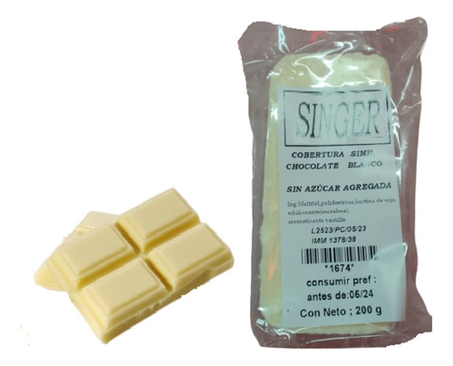 Chocolate Simil Blanco Sin Azúcar 200gr