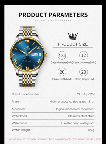 Reloj Automático Olevs 9929 Business Luminous Calendar Color Del Fondo Silver Gold Blue Silver Gold Blue