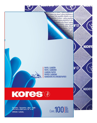 Papel Carbón Kores Oficio Azul Carpeta X100 Hojas