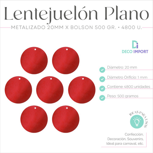 Lentejuelon Plano Metalizado 20mm X Bolson 500gr - 4800 Unis