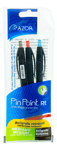 Bolígrafos Retractiles Pin Point Mediano - 3 Colores Básicos