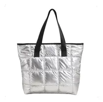 Comprar Tote Bag Carteras De Mujer Cartera Puffer Bolsos Grande Color Plateado Correa De Hombro Negro