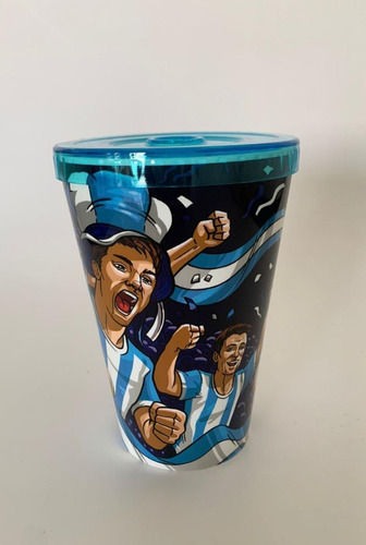 Vaso Plástico Con Tapa Argentina Fútbol Cumple Fiesta X6