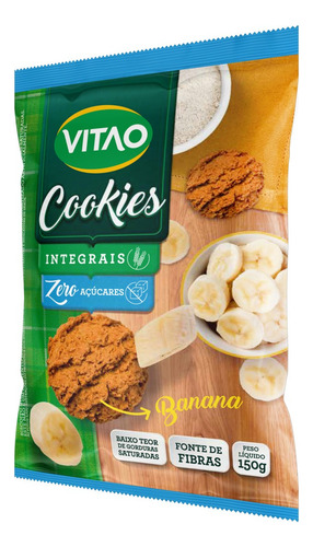 Biscoito Cookie Integral Banana Zero Açúcar Vitao Pacote 150