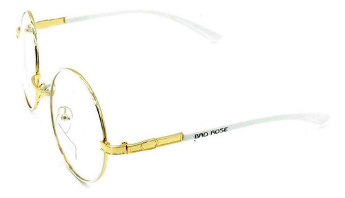 Óculos De Grau Redondo Bad Rose Dourado Com Branco - Rb9011