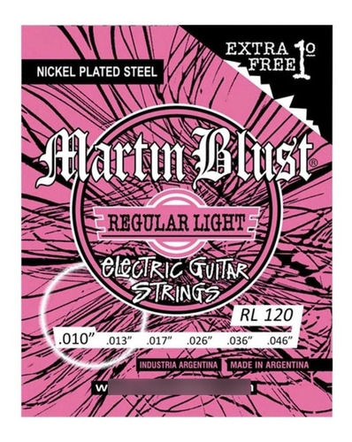 Cuerdas Guitarra Electica Martin Blust 010 Encordado - Xl120