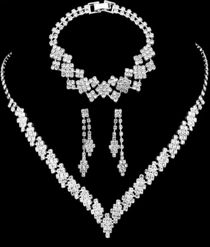 Juego De Joyas Para Novia Boda Pulsera Collar Y Aretes