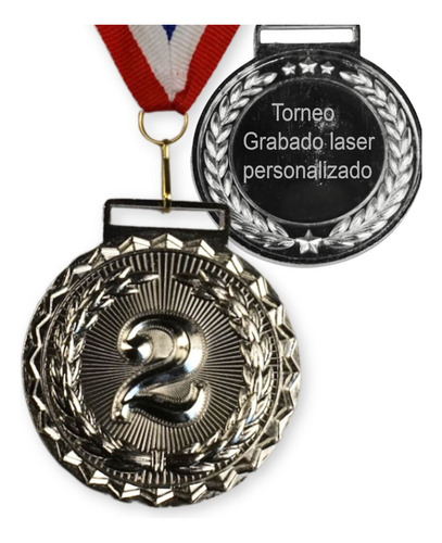 Medalla Plata Metalica 2 Lugar Personalizada En Laser 65 Mm