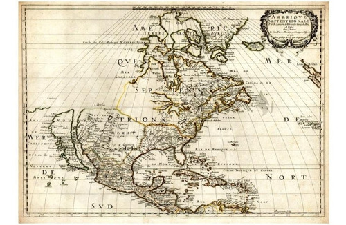 Lienzo Tela Canvas Mapa De América 1650 Decoración 50 X 70