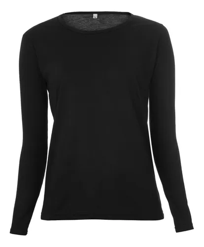 Remera Mujer Manga Larga Modal Lisa Basica Cuello Redondo