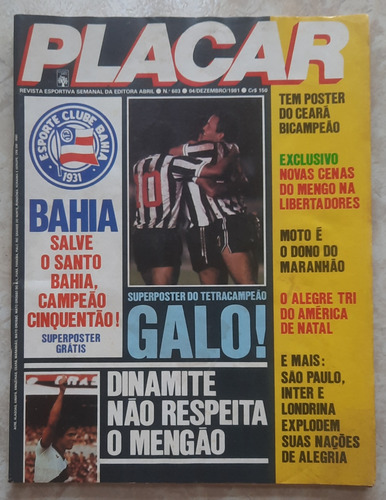 Revista Placar 603 Pôster Atlético Mg E Bahia Campeão 1981 (Usado)